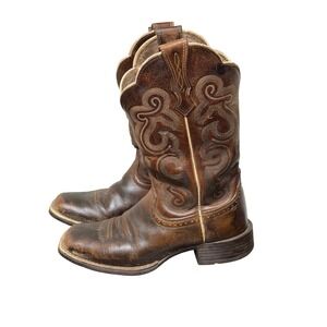 Ariat Fatbaby Western Boots Womens 6 Brown Leather Square Toe Embroidered Scroll